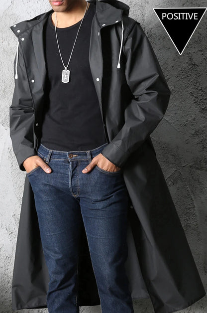 Black Fashion Waterproof Hooded Raincoat Thickened Rain Poncho for Outdoor Hiking Fishing Travel - Unisex