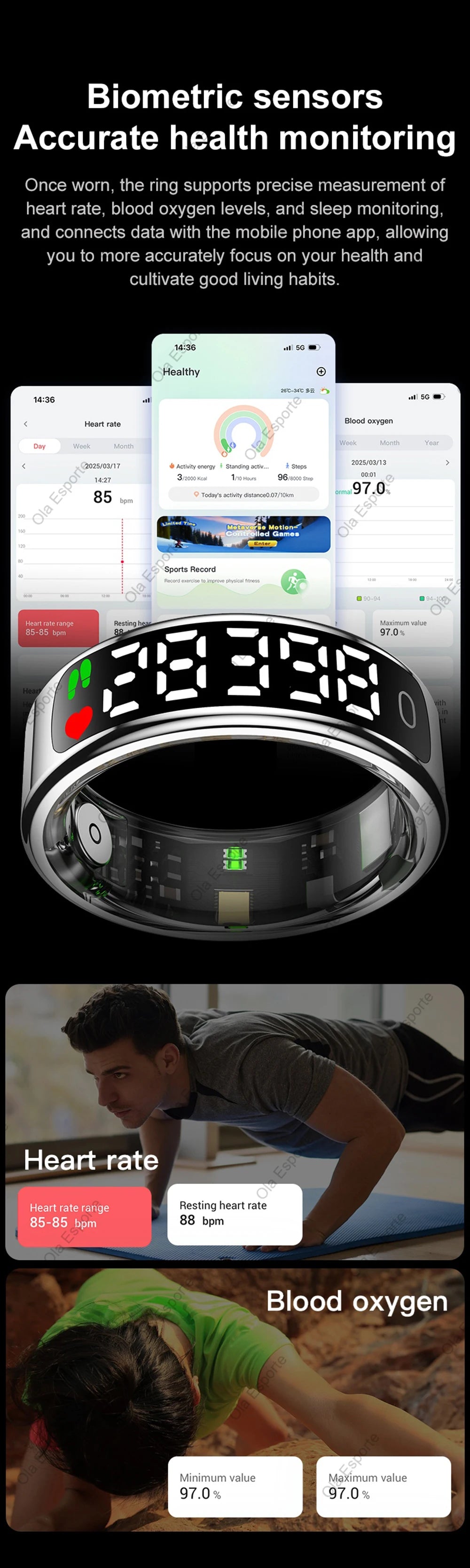 2026 Smart Ring Display Screen and Touch, Wireless Charging,Smart Control,Health Manager,5ATM Waterproof For Men Women New Rings
