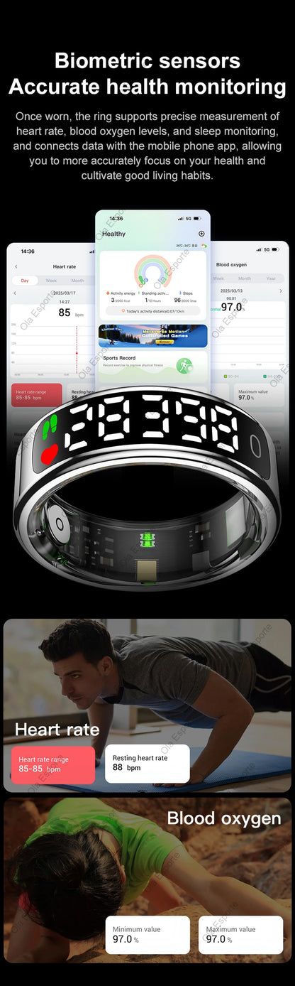 2026 Smart Ring Display Screen and Touch, Wireless Charging,Smart Control,Health Manager,5ATM Waterproof For Men Women New Rings