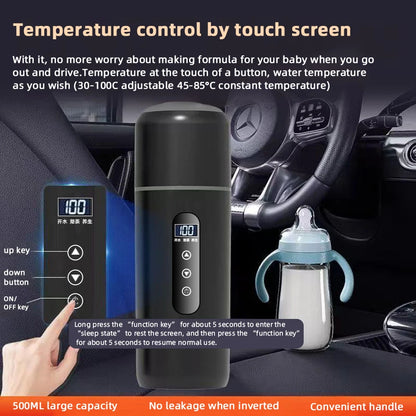 Electric Kettle 12V24V Portable Car Heating Cup 500ml Travel Heating Touch Screen Intelligent Adjustable Temperature Thermal Cup