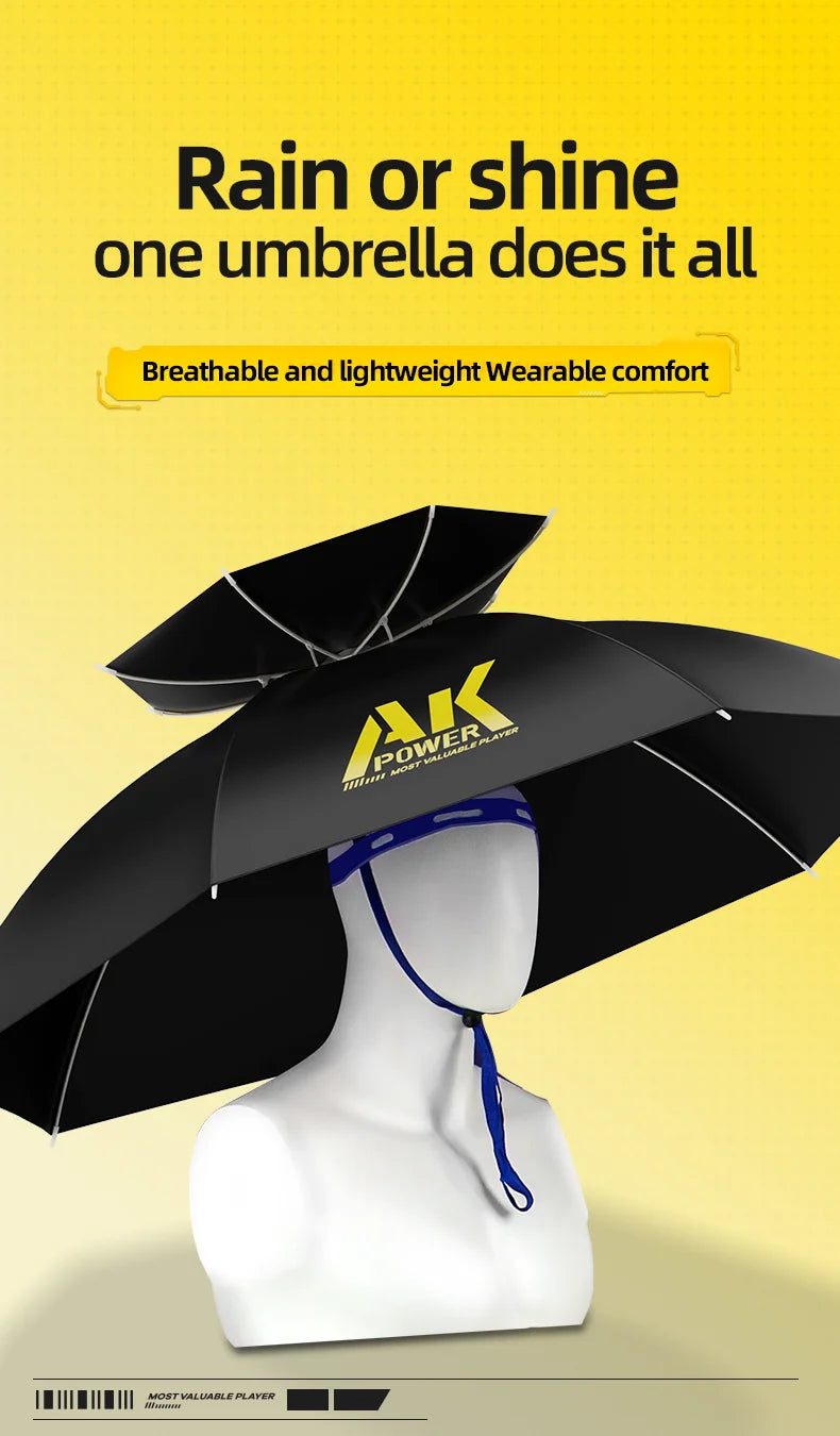 Portable Folding Umbrella Hat UPF 50+ UV Protection Hands Free Umbrellas 7-Ribs Waterproof Head-wear For Fishing Gardening