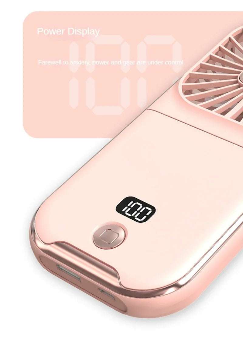 3000mah Folding Handheld Fan USB Charging Digital Display Outdoor Mini Neck Hanging For Sport Outdoor