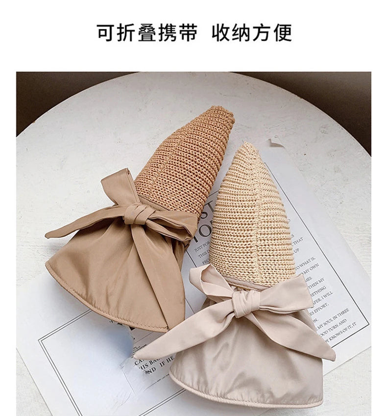Summer Sun hat women's straw woven anti ultraviolet 2025 with big brim seaside black glue breathable Bucket hat umbrella hat