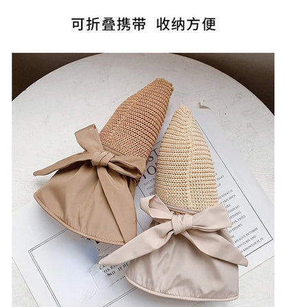 Summer Sun hat women's straw woven anti ultraviolet 2025 with big brim seaside black glue breathable Bucket hat umbrella hat