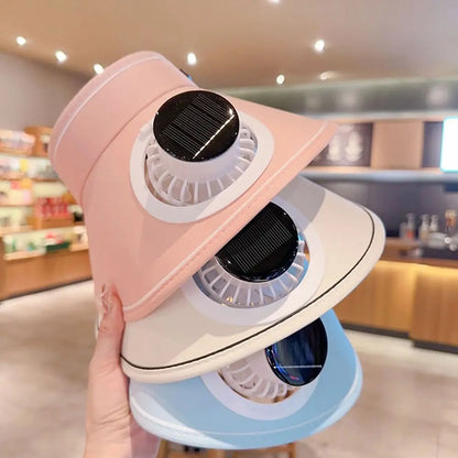 Wide Brim Sun Hat with Fan Breathable Solar Powered Fan Outdoor Visor Hat Empty Top Sunshade Beach Sunshade Hat Women