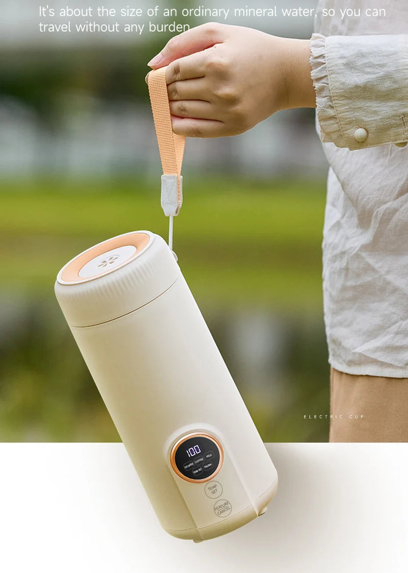 LED Digital Display Boiling Water Electric Bottle 220V 400W Leakproof Travel Milk Coffee Heating Cup Portable Hot Water Kettle