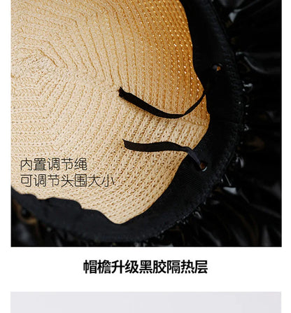 Summer Sun hat women's straw woven anti ultraviolet 2025 with big brim seaside black glue breathable Bucket hat umbrella hat