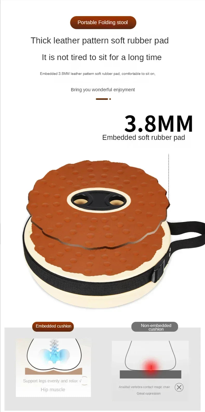 Outdoor Folding Stool with Soft Glue Queue Up  Portable Telescoping Travel Camping Fishing Bearing Strength Small Size