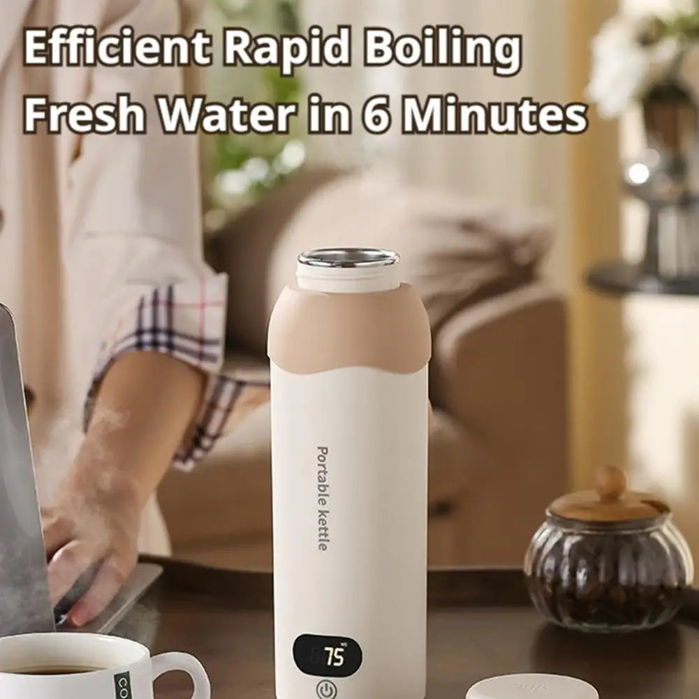 500ml LCD Electric Kettle WIth 304 Stainless Steel Hotel Camping 6 Temperature Control USB Portable Travel Heating Water Cup