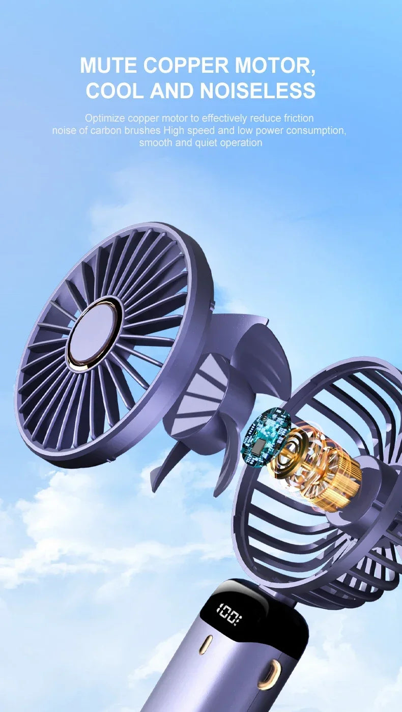 Handheld Mini Fan Foldable Portable Neck Hanging Fans 5 Speed USB Rechargeable Fan with Phone Stand and Display Screen 1800mAh