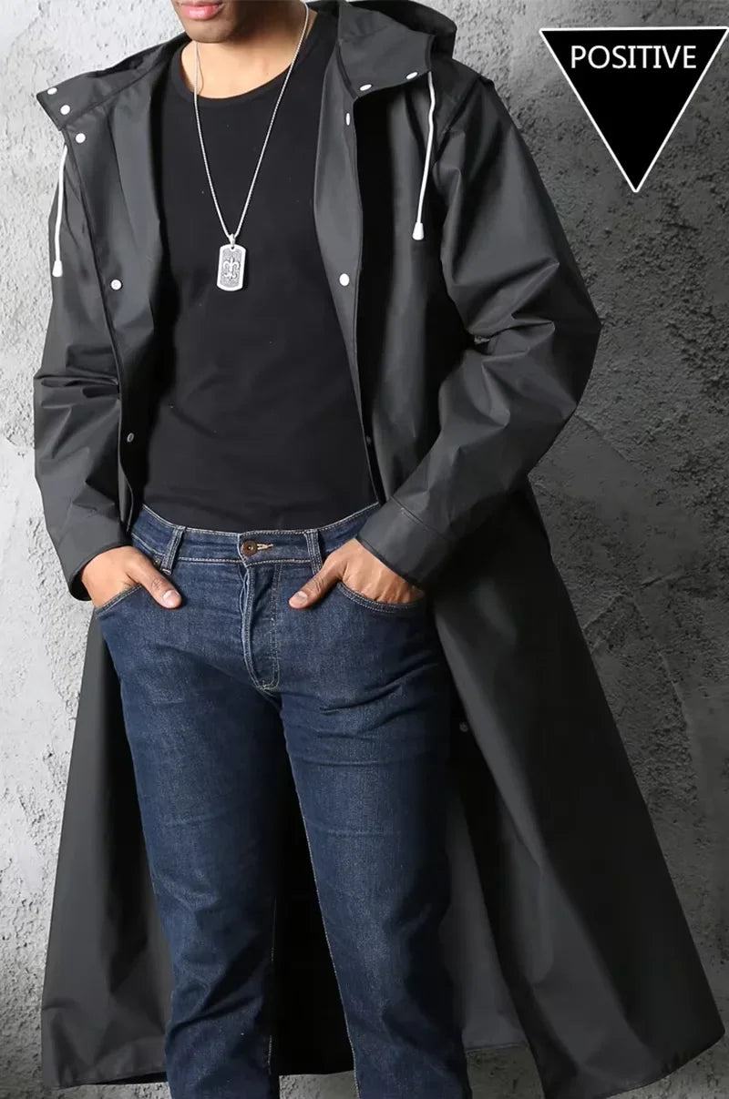 Black Fashion Waterproof Hooded Raincoat Thickened Rain Poncho for Outdoor Hiking Fishing Travel - Unisex