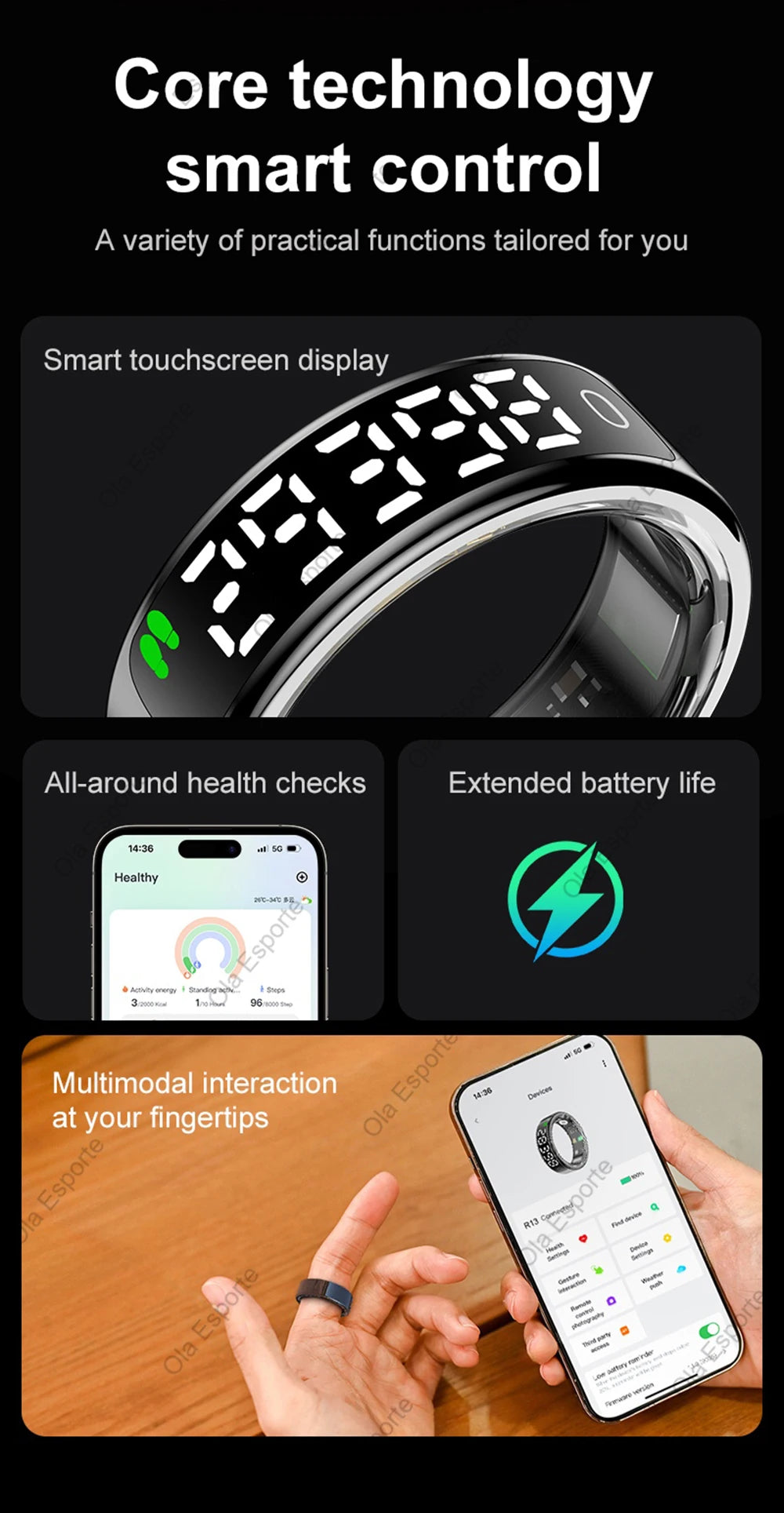 2026 Smart Ring Display Screen and Touch, Wireless Charging,Smart Control,Health Manager,5ATM Waterproof For Men Women New Rings