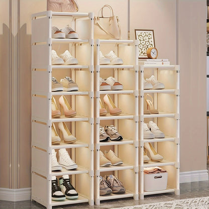 Metal Frame Shoe Rack Multi-Tier Fabric Shelves Space Saving for Sneakers Sandals Entryway Easy Assembly Holiday Storage