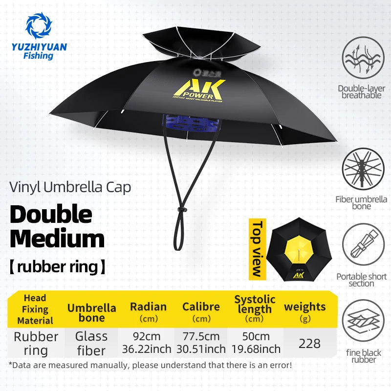 Portable Folding Umbrella Hat UPF 50+ UV Protection Hands Free Umbrellas 7-Ribs Waterproof Head-wear For Fishing Gardening