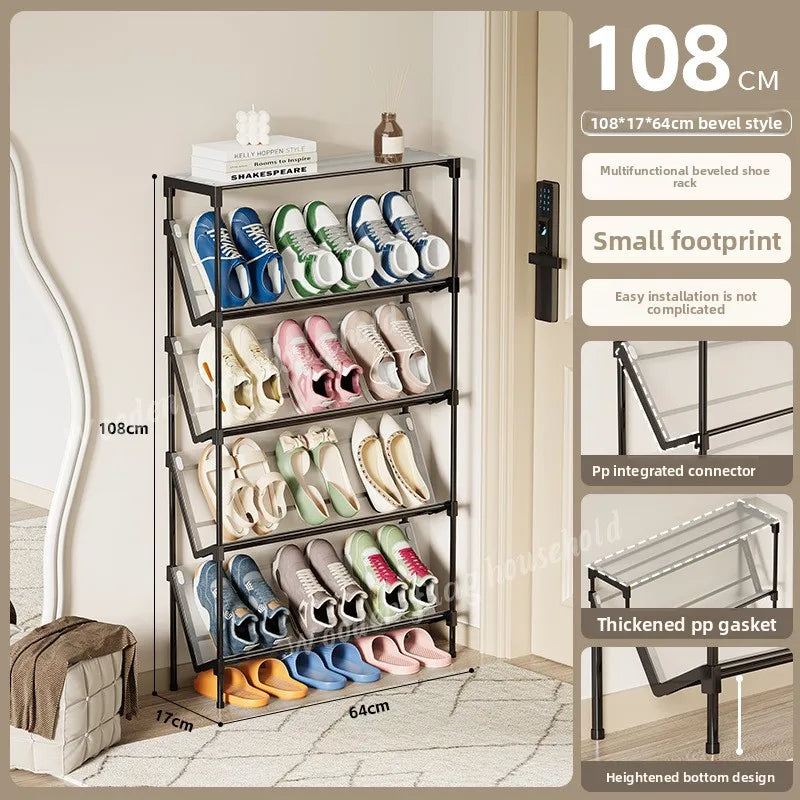 New simple multi-layer inclined dustproof shoe rack. Space saving home door step shoe cabinet, easy to assemble