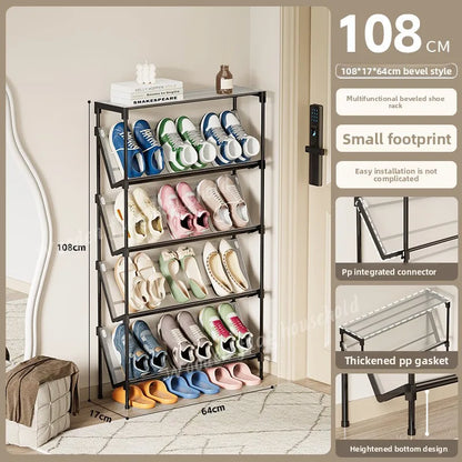 New simple multi-layer inclined dustproof shoe rack. Space saving home door step shoe cabinet, easy to assemble