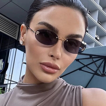 Elegant Diamond Oval Sunglasses Male Letter "F" Rimless Sunglasses  car sunglasses 90902