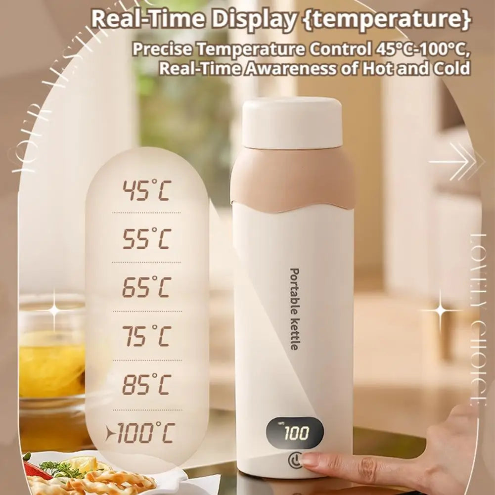 500ml LCD Electric Kettle WIth 304 Stainless Steel Hotel Camping 6 Temperature Control USB Portable Travel Heating Water Cup