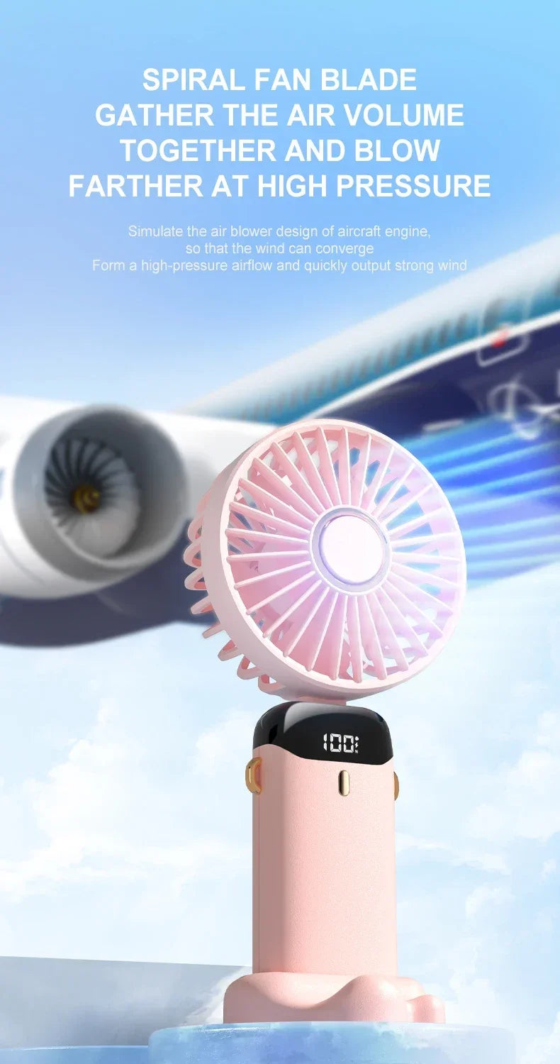 Handheld Mini Fan Foldable Portable Neck Hanging Fans 5 Speed USB Rechargeable Fan with Phone Stand and Display Screen 1800mAh