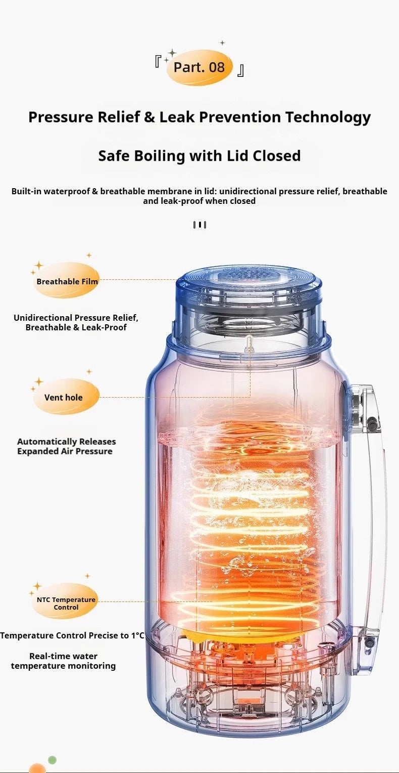 Large Capacity Travel Electric Kettle Constant Temperature Water Boiler Dual Lid Design 110V Portable Insulated Kettle