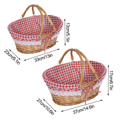 Woven Picnic Basket Woven Basket Folding Handle Portable Eco Friendly Rattan Picnic Basket for Bathroom Gift Rattan Woven Basket