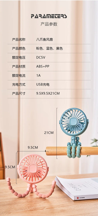 Fan for Cart Stroller Fans Portable Outdoor Fan Clip On for Baby 600mAh USB Rechargeable Handheld Electric Fan for Home 3 Speeds