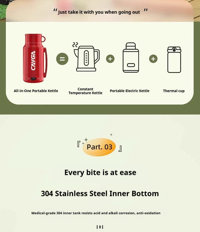 Large Capacity Travel Electric Kettle Constant Temperature Water Boiler Dual Lid Design 110V Portable Insulated Kettle