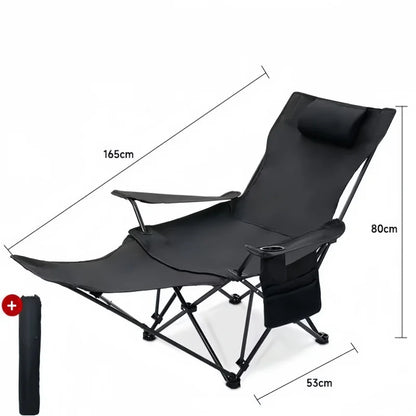 Outdoor Folding Lounge Chair 4 Gear Adjustable Angle Recliner Lightweight Fishing Chair Portable Camping Chair With Foot Support