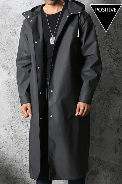 Black Fashion Waterproof Hooded Raincoat Thickened Rain Poncho for Outdoor Hiking Fishing Travel - Unisex