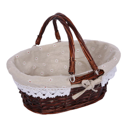Woven Picnic Basket Woven Basket Folding Handle Portable Eco Friendly Rattan Picnic Basket for Bathroom Gift Rattan Woven Basket