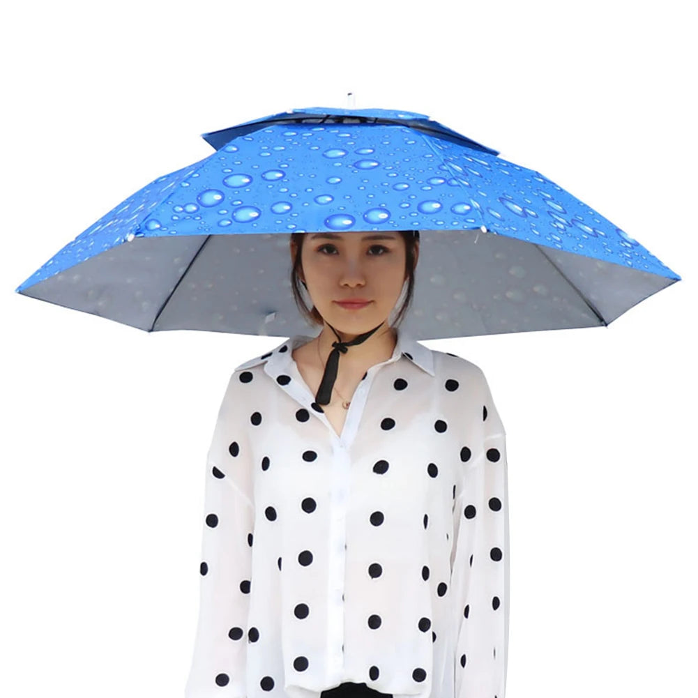 Portable Rain Umbrella Hat Foldable Outdoor Fishing Sunshade Waterproof Camping Headwear Beach Head Hats Fishing Hat 55-95CM