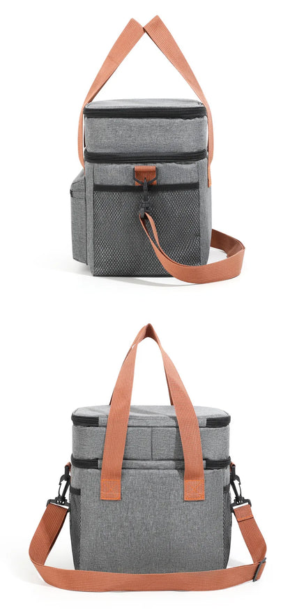 Thermal Lunch Bag Double Layers Large Capacity Lunch Boxes Bags Portable Crossbody Picnic Food Drink Storage Bag Cooler Tote New