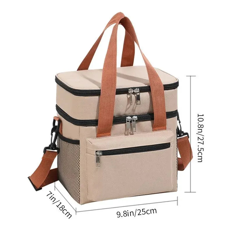 Thermal Lunch Bag Double Layers Large Capacity Lunch Boxes Bags Portable Crossbody Picnic Food Drink Storage Bag Cooler Tote New