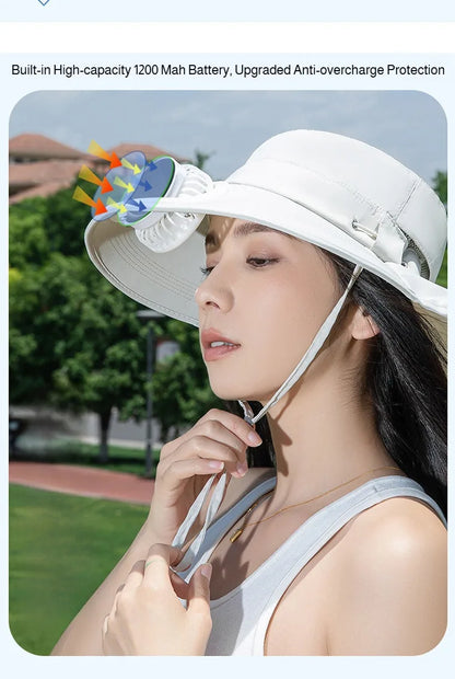 Women Wide Brim Solar Fan Sun Hat Integrated Face Shield Shawl Design UV Protection Fisherman Cap Outdoor Breathable