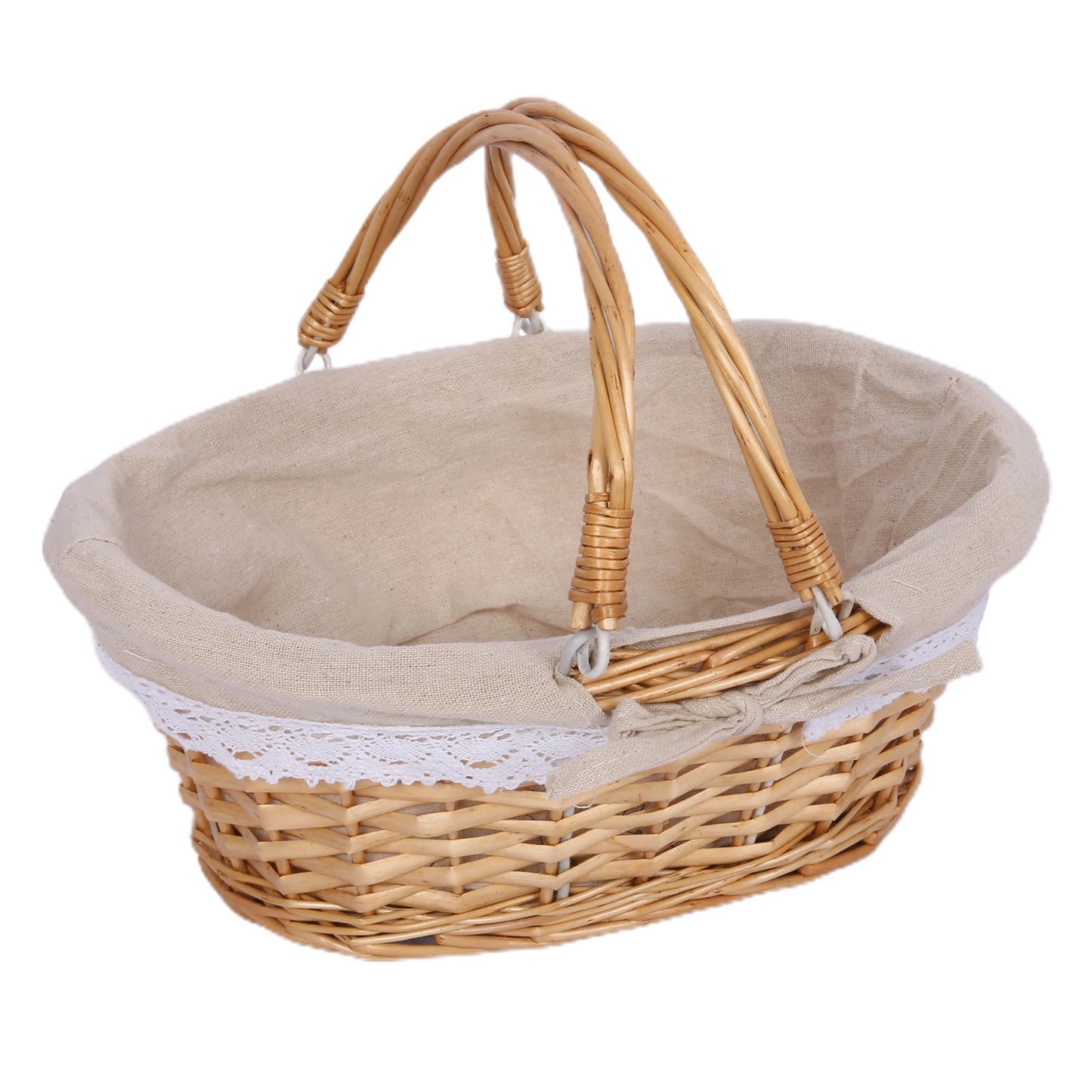 Woven Picnic Basket Woven Basket Folding Handle Portable Eco Friendly Rattan Picnic Basket for Bathroom Gift Rattan Woven Basket