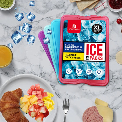 4 Ice packs for Lunch Box, Freezer Ice packs Slim Long Lasting Cool packs for Lunch Bags and Cooler