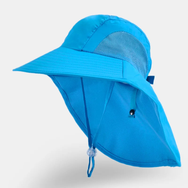 Kids Sun Hat with Neck Flap UV Protection Summer Toddler Beach Hat Unisex Ponytail Hat Wide Brim Fishing Hat