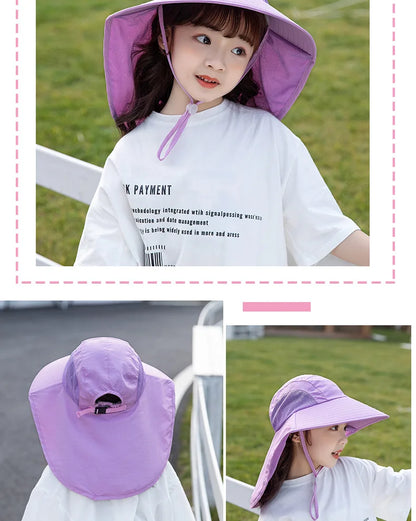 Kids Sun Hat with Neck Flap UV Protection Summer Toddler Beach Hat Unisex Ponytail Hat Wide Brim Fishing Hat