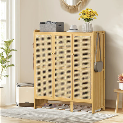 Bamboo Shoes Rack Organizer Cabinet with Doors and 6 Tiers Shelves for for Entryway Hallway