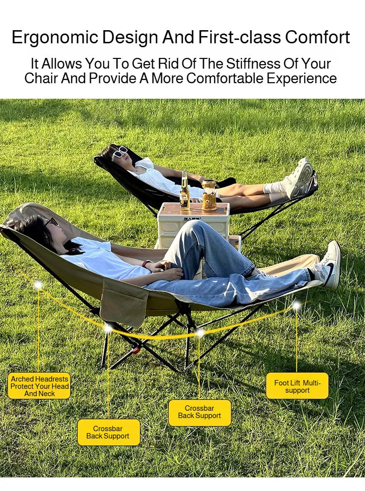 Outdoor Portable Camping Recliner Foldable Nap Beach Chair with Leg Support Lightweight Travel Folding Chair for Hiking Fishing