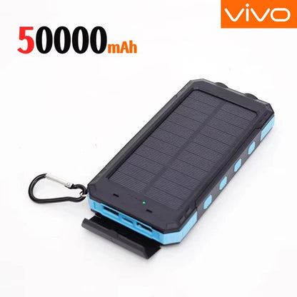 VIVO 500000mAh Solar Power Bank Portable Large Capacity Charger Compatible USB-A And USB-C With Flashlight For iPhone Huawei