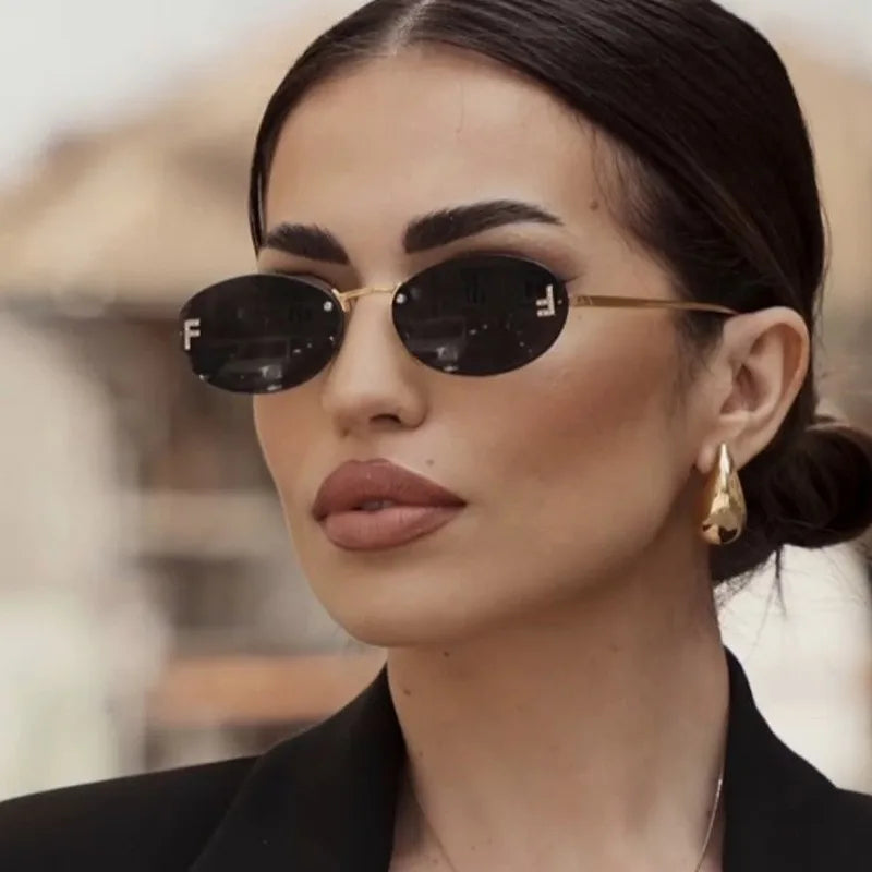 Elegant Diamond Oval Sunglasses Male Letter "F" Rimless Sunglasses  car sunglasses 90902
