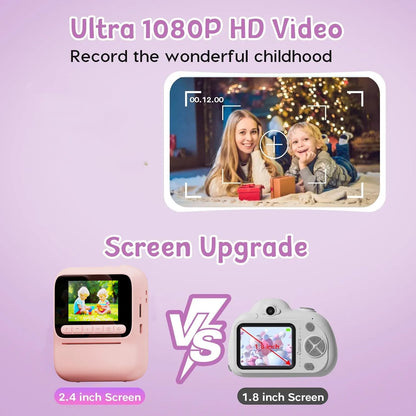 Color Printing Camera  Kids Instant Camera 32GB 1080P Thermal Print Digital Camera Print Photo Video Games Music Children Gift