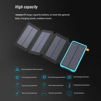 Lenovo Solar Power Bank 200000mAh 4 Solar Panels Wireless Charger Portable External Battery LED Flashlight for Outdoor Travel