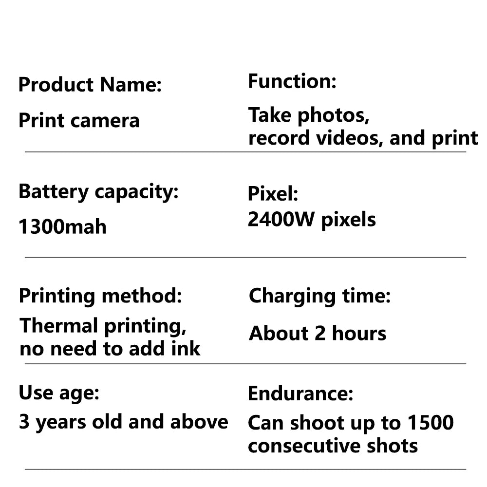 Children Digital Camera Photography Instant Print Camera for Kids Thermal Print Camera Photo Printing Video Toys With 32G Card