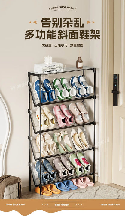 New simple multi-layer inclined dustproof shoe rack. Space saving home door step shoe cabinet, easy to assemble