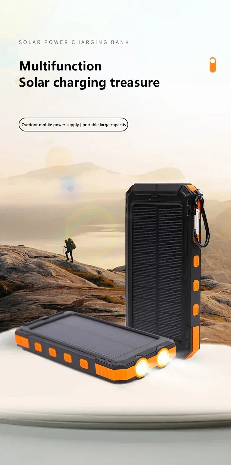 VIVO 500000mAh Solar Power Bank Portable Large Capacity Charger Compatible USB-A And USB-C With Flashlight For iPhone Huawei