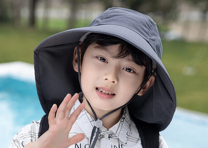 Kids Sun Hat with Neck Flap UV Protection Summer Toddler Beach Hat Unisex Ponytail Hat Wide Brim Fishing Hat