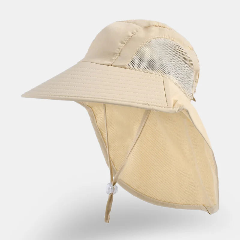 Kids Sun Hat with Neck Flap UV Protection Summer Toddler Beach Hat Unisex Ponytail Hat Wide Brim Fishing Hat