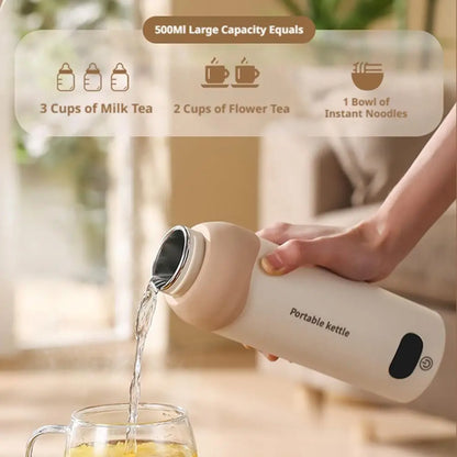 500ml LCD Electric Kettle WIth 304 Stainless Steel Hotel Camping 6 Temperature Control USB Portable Travel Heating Water Cup